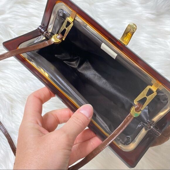 VINTAGE Italy Tortoise Shell Leather bag Purse - Picture 4 of 11